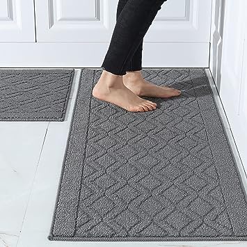 48x20 Inch/30X20 Inch Kitchen Rug Mats Made of 100% Polypropylene 2 Pieces Soft Kitchen Mat Specialized in Anti Slippery and Machine Washable (Grey)