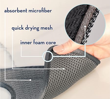 Microfiber Kitchen Faucet Sink Mat Drip and Splash Catcher with Snap Fastener, Absorbent and Reversible, 15 Inch x 5.5 Inch, White Trellis