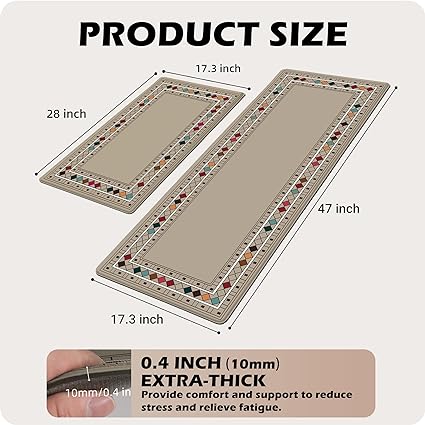 Set 2 Pieces,0.4 Inches Thick Non Slip Kitchen Rugs and Mats Teal Wood Cushioned Anti Fatigue Floor Mat Waterproof Comfort Standing Runner Sink Rug,17.3 x 28+17.3 x 47 Inch