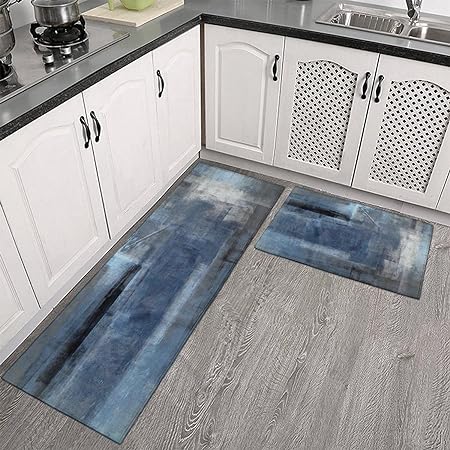 Sets of 2,Abstract Waterproof  Art Kitchen Decoration Non-Slip Absorbent Mats, 17x30+17x48inch
