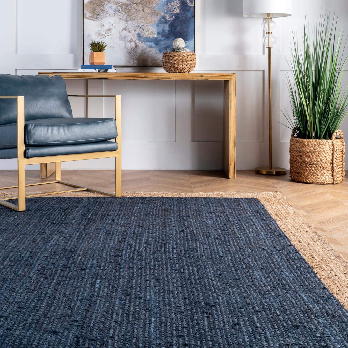 Hand Woven Jute Area Rug, Blue