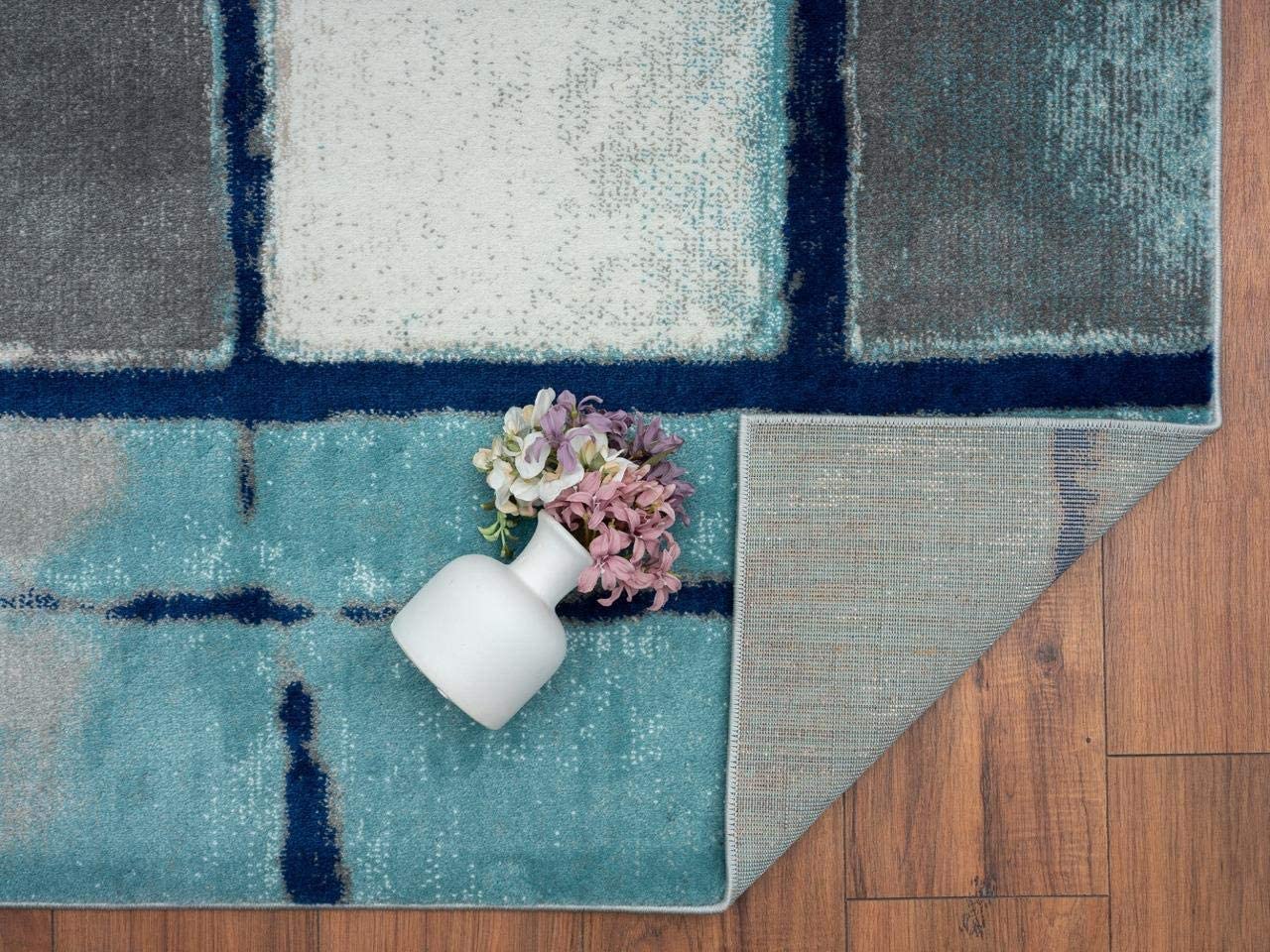 Lagos Collection Blue Art Deco Soft Area Rug