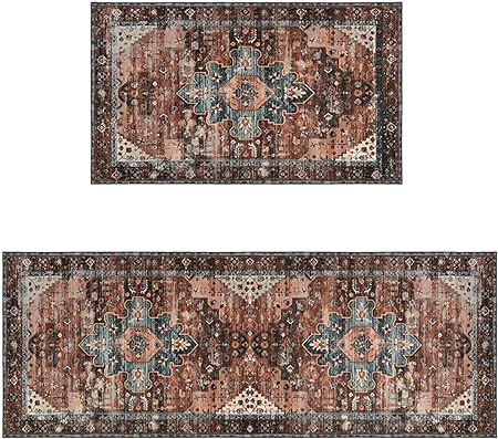 Sets of 2 Large Door Rugs Non Slip Decor Bohemian Mat Retro Fuzzy handwash Pads 47x17 in