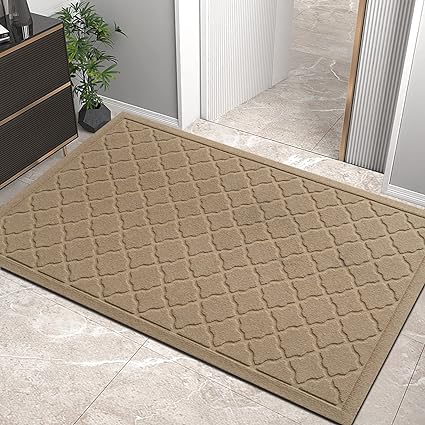 Absorbent Muddy Dirt Resist Welcome Door Mats Outdoor Indoor, Non-Slip Natural Rubber Backing Low Profile Doormat for Entryway, Patio, 30×17, Beige