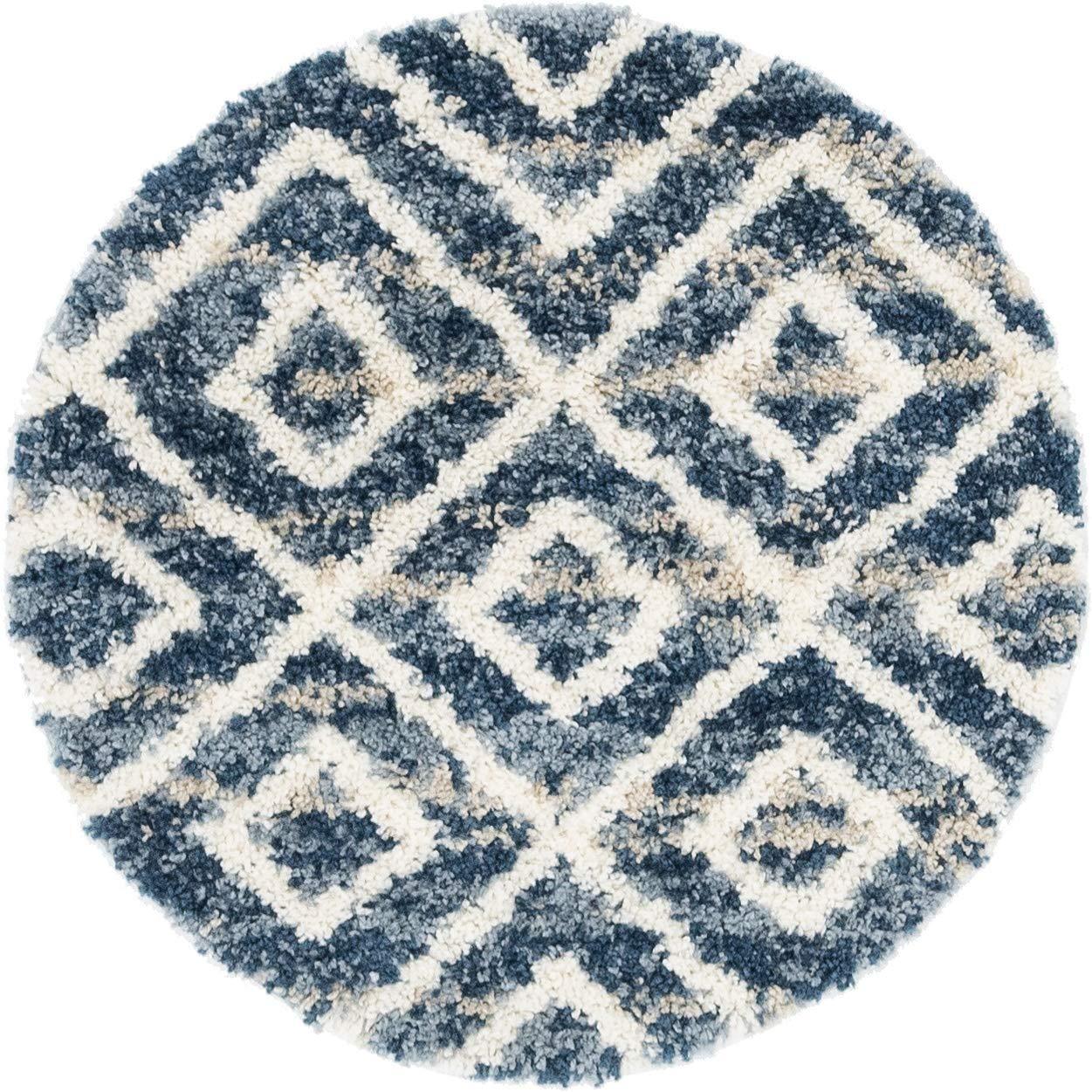 Lattice Tassel Blue Ivory Beige Plush Shag Area Rugs