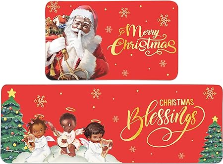 Set of 2 Farm Fresh Christmas Trees Washable Kitchen Carpet, 17x28 and 17x47 Inch
