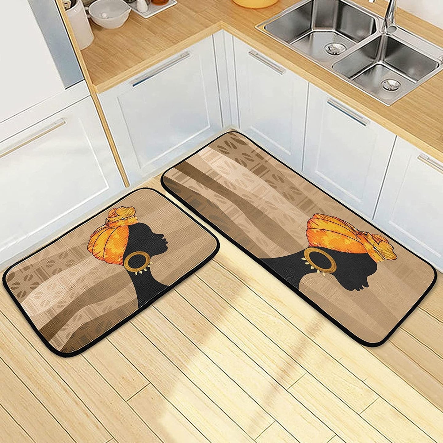 2 Pieces Honeycomb Beehive Wasp Bumblebee Anti Fatigue Kitchen Rug Set - 20"x28"+20"x47" 20"x28"+20"x47"