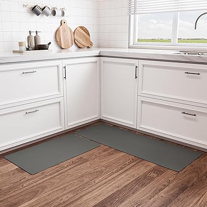 【2 PCS】 Non Skid Kitchen Runner Rug Absorbent Resist Dirt, Kitchen Floor Mat Waterproof Comfort Standing Mat for Kitchen,Home Office,Sink,Laundry（Dark Gray）