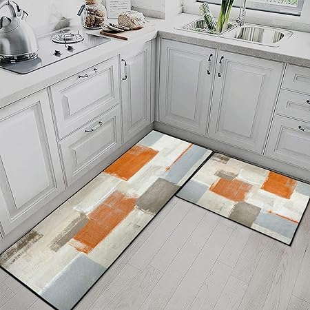 Wooden Board Vintage Kitchen Mats Autumn Maple Leaves Non Skid Washable Set of 2,