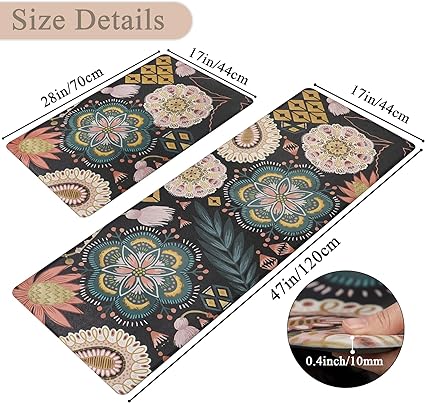 Set of 2 Non Skid Kitchen Mats for Floor Cushioned Anti Fatigue Kitchen Floor Mats Waterproof Comfort Mats for Standing Sink Laundry, 17.3"x28"+17.3"x47"/0.4inch