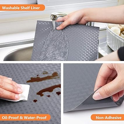 Shelf Liners for Kitchen Cabinets Refrigerator Waterproof & Oil-Proof Cupboard Durable Plastic Drawer Mats EVA Material Non Adhesive Fridge Liner for Shelves Gray 11.8 x 59 Inch