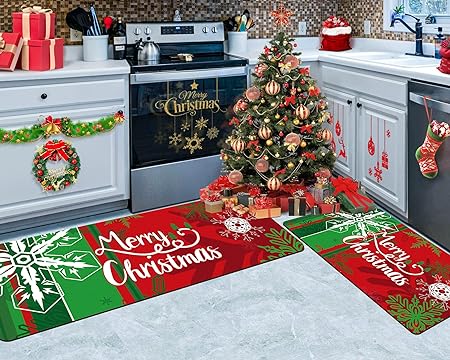 2PCS Christmas Cushioned Non Slip Floor Mat, (Black,L)