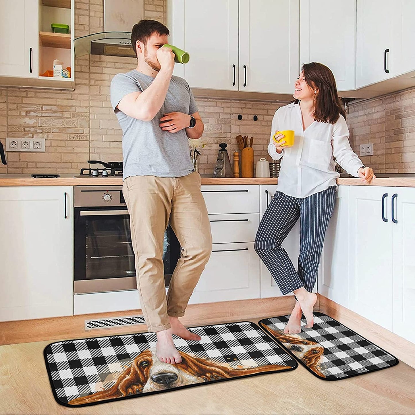 2 Pieces Honeycomb Beehive Wasp Bumblebee Anti Fatigue Kitchen Rug Set - 20"x28"+20"x47" 20"x28"+20"x47"