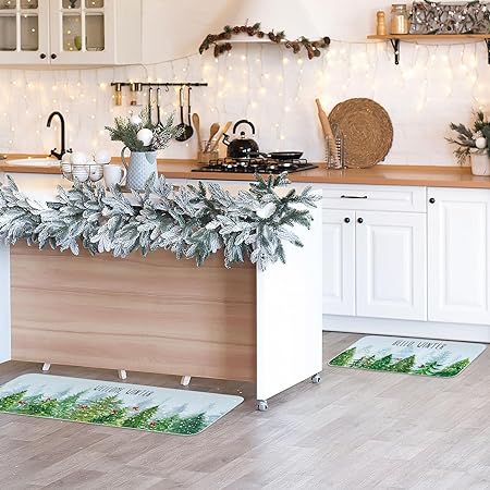 Non Slip Santa Claus Snow Gnome Low Profile Plaid Winter Decorative Christmas Rug 17x29 and 17x47 Inch