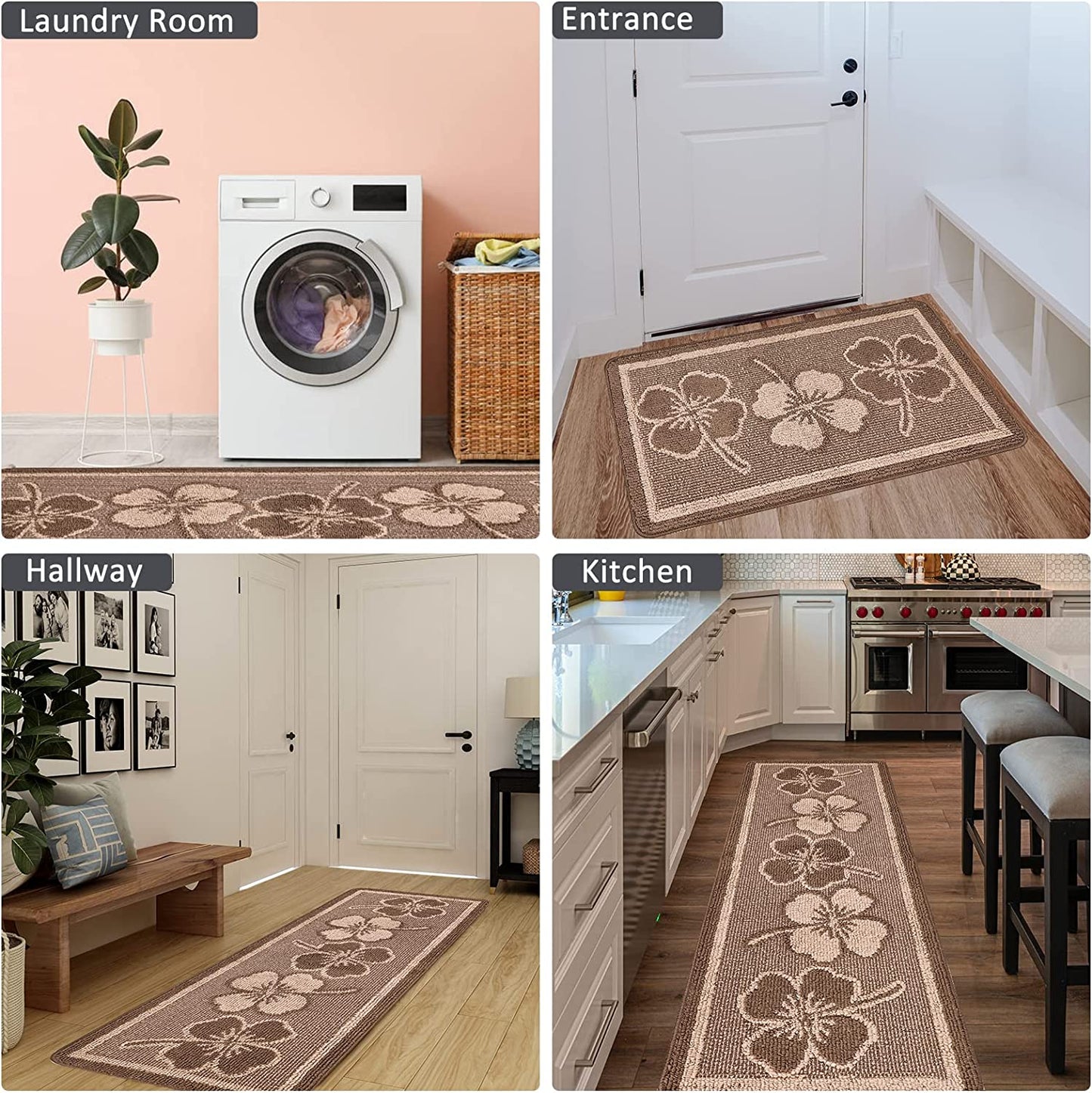 Sets 3 PCS Non Slip Kitchen Rugs - (Brown,19.7"x47.2"+19.7"x31.5"+19.7" x 59")