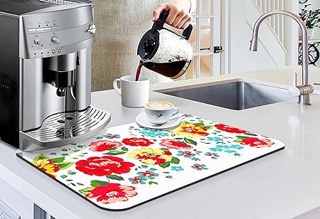 Accessories for Countertop Pioneer Flower Absorbent Hide Stain Rubber Backed Dish Drying Mats, (20x12in)