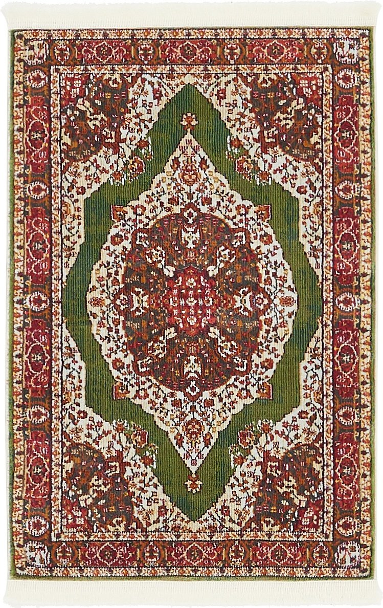 Vintage traditional Green Ivory Red Area Rugs