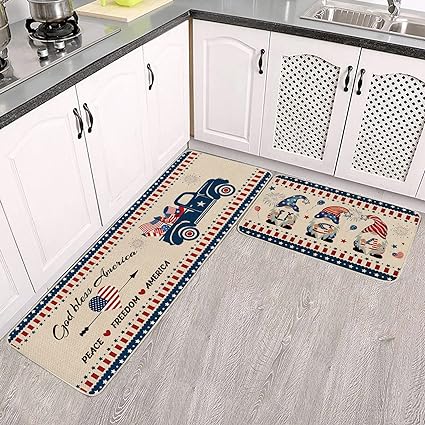 Non-Slip Gnome Doormat for Outdoor Indoor Kitchen Decor, Halloween Decorative Kitchen Mats Set of 2,