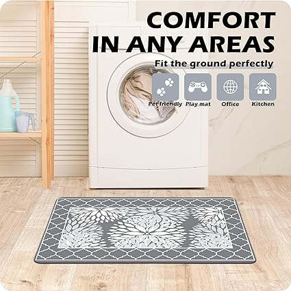 Set 2 Pieces,0.4 Inches Thick Non Slip Kitchen Rugs and Mats Teal Wood Cushioned Anti Fatigue Floor Mat Waterproof Comfort Standing Runner Sink Rug,17.3 x 28+17.3 x 47 Inch