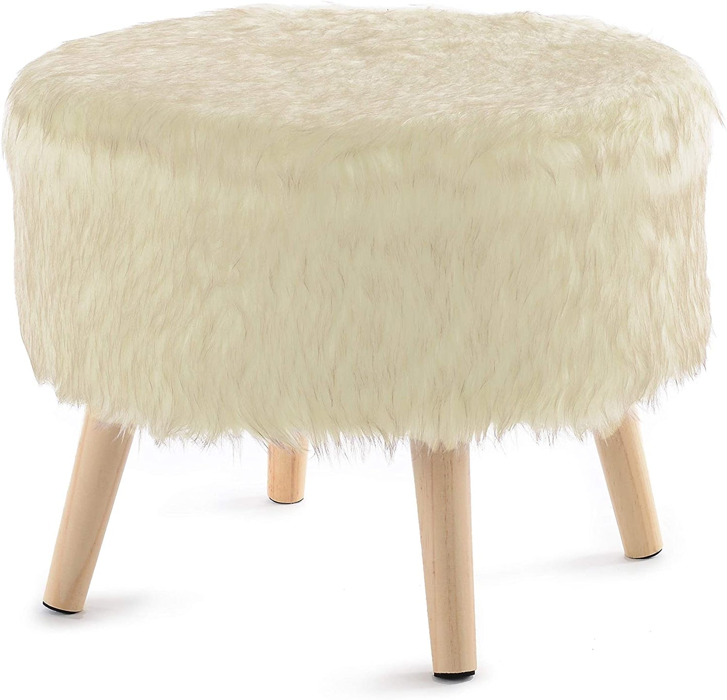 Collection 17" Square Ottoman | Super Soft Decorative Off White Faux Fur Foot Stool