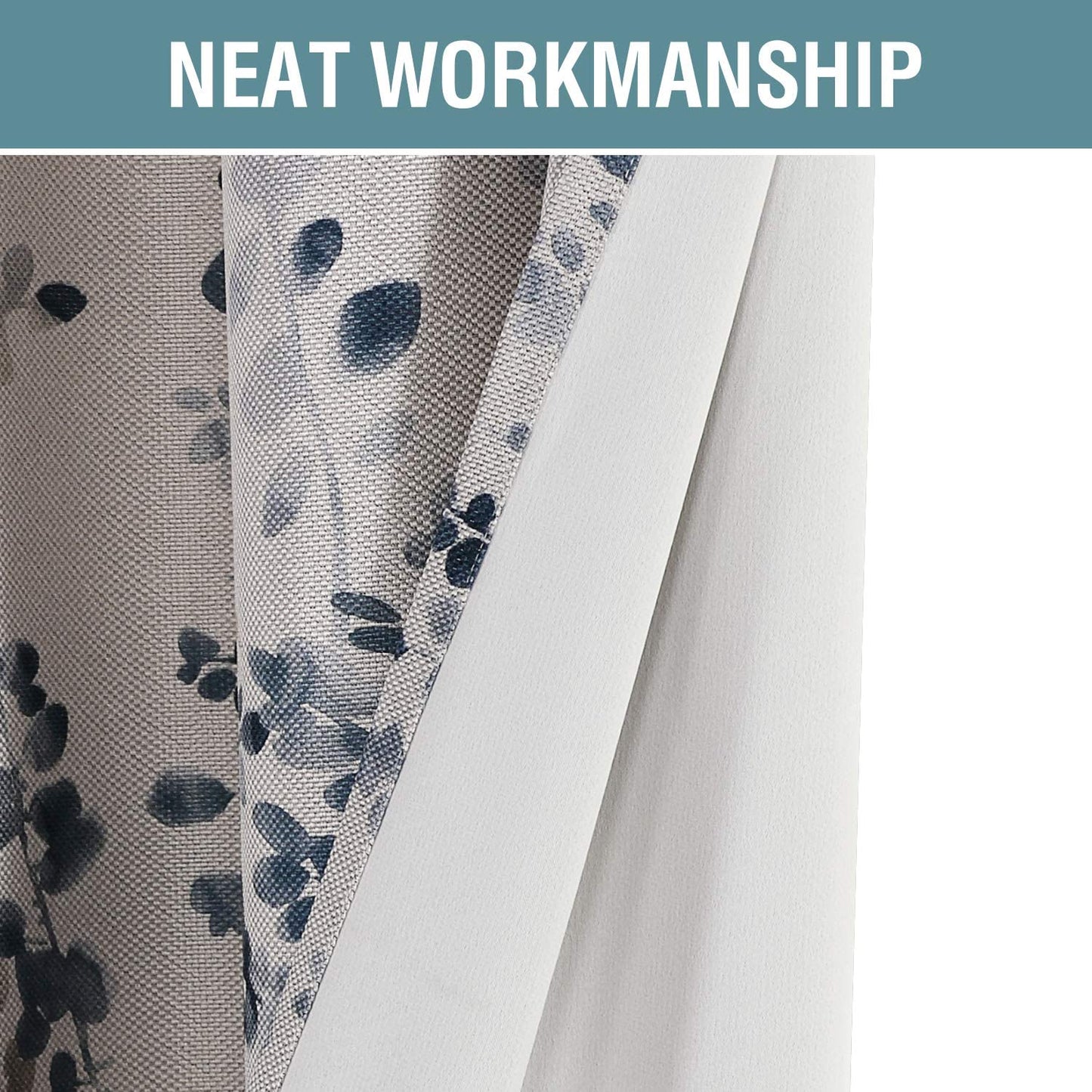 Linen Blackout Curtains 63 Inches Burlap Effect Linen Curtain Draperies for Grey Floral Printing Grommet 2 Panel
