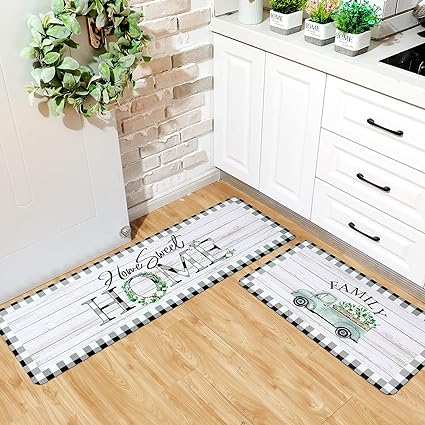 Non Slip Kitchen Mat for Floor Cushioned Farmhouse Kitchen Rugs and Mats Gray Black White Buffalo Plaid Floor Mats Comfort Standing Mats for Kitchen Decor 16"x28"+16"x47"