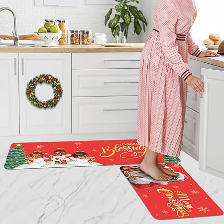 Set of 2 Farm Fresh Christmas Trees Washable Kitchen Carpet, 17x28 and 17x47 Inch