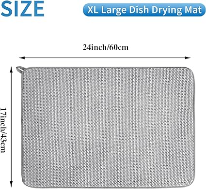 2 Pack Large Dish Drying Mat for Kitchen Counter,24 x 17 inch Absorbent Microfiber Dishes Drainer Mats,XL Dish Drying Pad for Countertops,Racks,Under Sink(Gray)