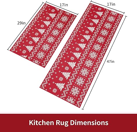 Washable Decorative Non Skid Christmas Kitchen Runner Mat, 17"x29"+17"x47"