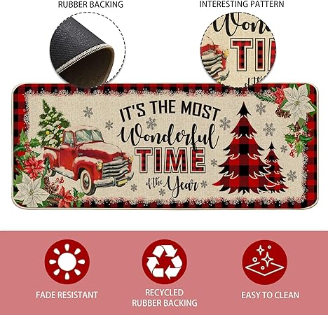 Set of 2 - Red Buffalo Plaid Christmas Kitchen Decor 17"x27+17"x47"