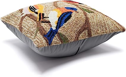 Frontporch Indoor/Outdoor Easy Care Invisible Zipper Hand Tufted Pillow- Birds Multi 18" x 18"