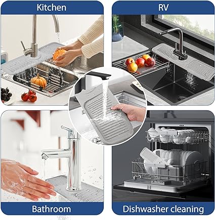 Kitchen Splash Guard for Sink,Silicone Sink Faucet Mat Splash Guard,Faucet Absorbent Sink Protectors Mat(Black 17.5" x 5.5")