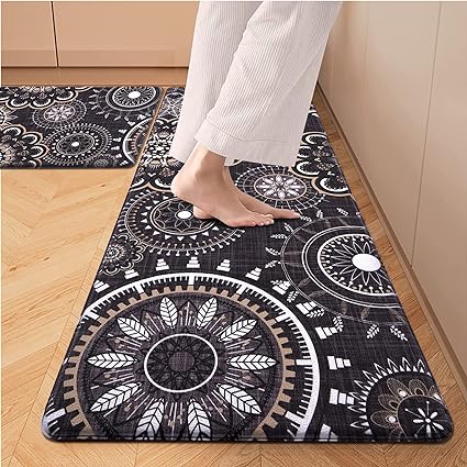 Sets of 2 Cushioned Anti-Fatigue Kitchen Rugs Non Slip Memory Foam Kitchen Mats and Rugs Waterproof Kitchen Floor Comfort Mats, 17'' x 47'' + 17'' x 30'', Brown