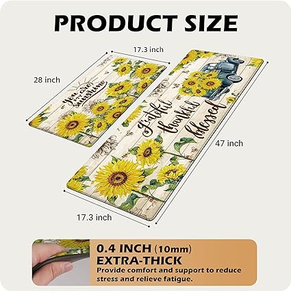 Set 2 Pieces,0.4 Inches Thick Non Slip Kitchen Rugs and Mats Teal Wood Cushioned Anti Fatigue Floor Mat Waterproof Comfort Standing Runner Sink Rug,17.3 x 28+17.3 x 47 Inch