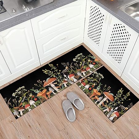 Set of 2 Non Slip Thick Kitchen Rugs and Mats, 17"x47"+17"x28"