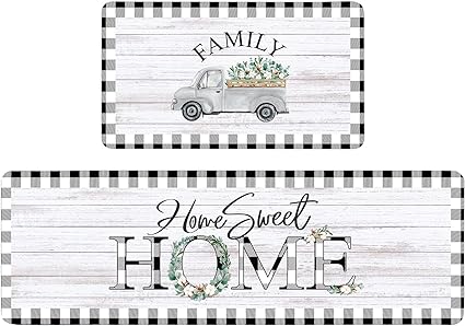 Non Slip Kitchen Mat for Floor Cushioned Farmhouse Kitchen Rugs and Mats Gray Black White Buffalo Plaid Floor Mats Comfort Standing Mats for Kitchen Decor 16"x28"+16"x47"