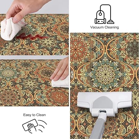 Sets 2 Piece,Cushioned Anti-Fatigue Anti Skid Crimson Tile Waterproof Kitchen Rug, 17.3"x30"+17.3"x59"