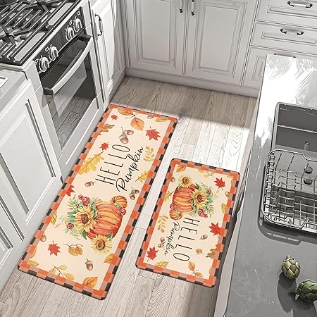 2 PCS Anti Fatigue Non Slip Waterproof Comfort Fall Kitchen Standing Mats, 17"x28"+17"x47"