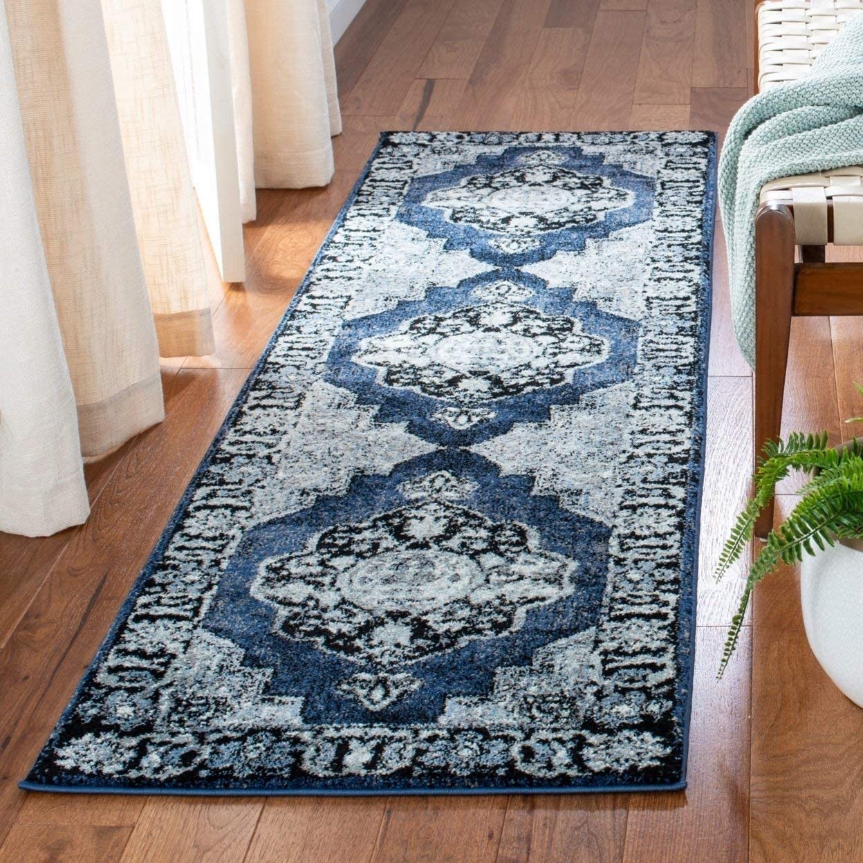 Oriental Persian Distressed Area Rug, Blue/Grey