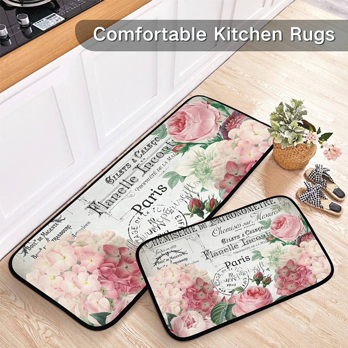 2 Pieces Honeycomb Beehive Wasp Bumblebee Anti Fatigue Kitchen Rug Set - 20"x28"+20"x47" 20"x28"+20"x47"