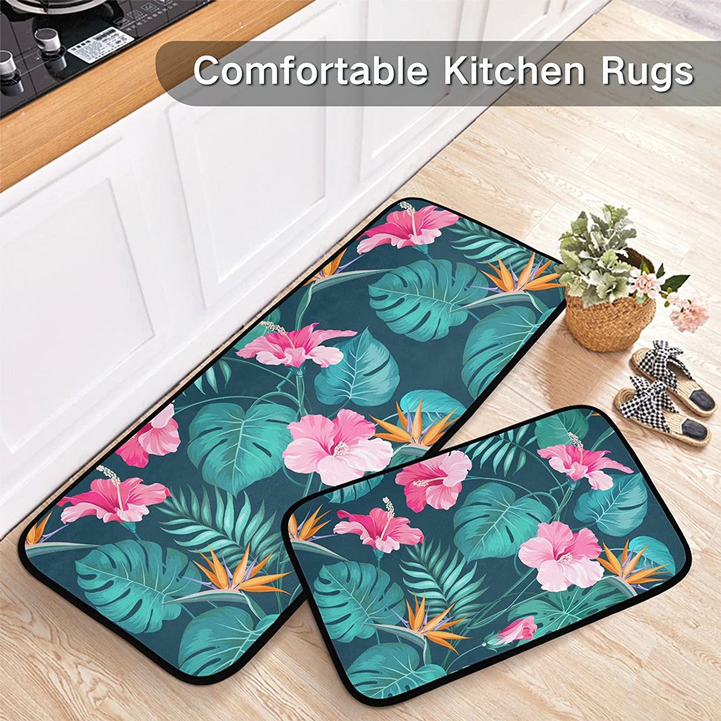 2 Pieces Honeycomb Beehive Wasp Bumblebee Anti Fatigue Kitchen Rug Set - 20"x28"+20"x47" 20"x28"+20"x47"