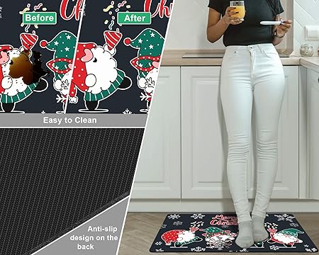 2PCS Christmas Cushioned Non Slip Floor Mat, (Black,L)