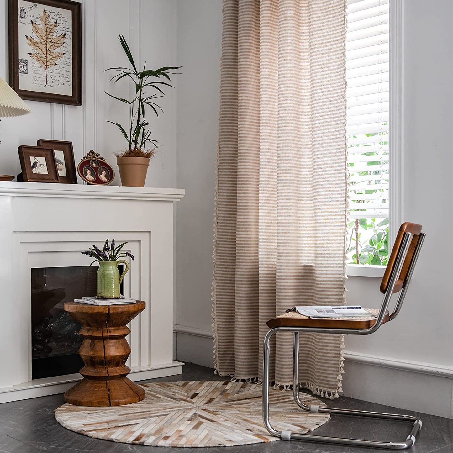 ColorBird Striped Semi-Blackout Window Curtains 2 Panels Farmhouse Style Cotton Linen