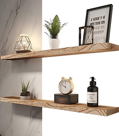 Nature Wood Floating Shelves for Wall Decor, Set of 4 Wooden 36 Inch