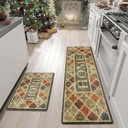 Colorful Stripe Anti Fatigue Non Slip Comfort Cushioned Standing Mat, 17"x47"+17"x30"