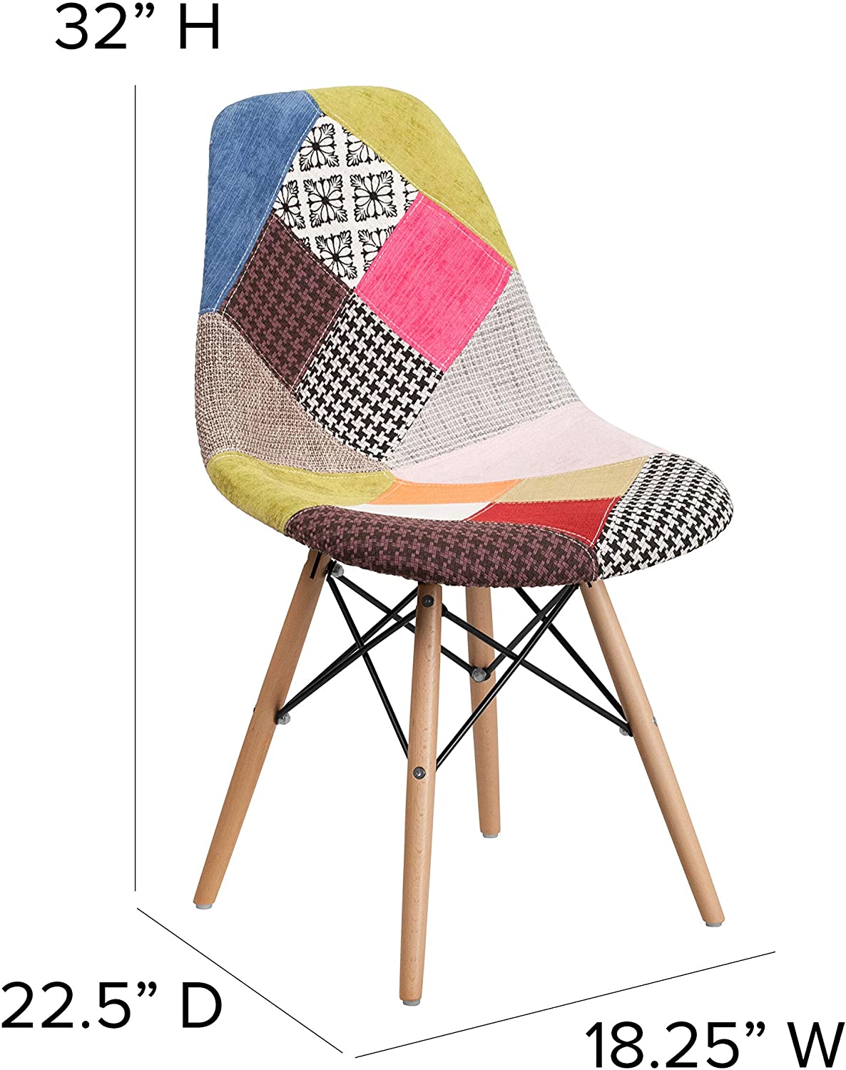 Furniture Elon Series Milan Patchwork Fabric Chair with Wooden Legs