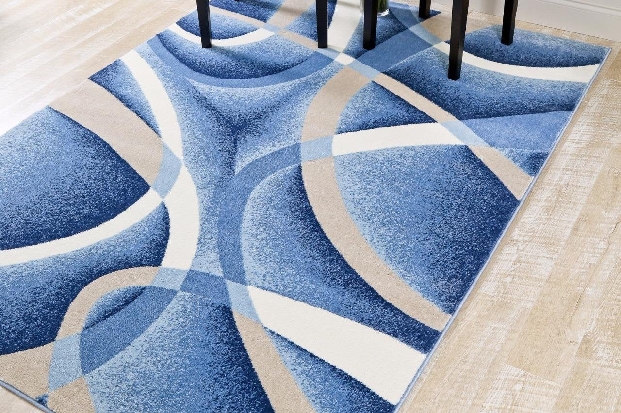 Abstract Swirls Blue Soft Area Rugs