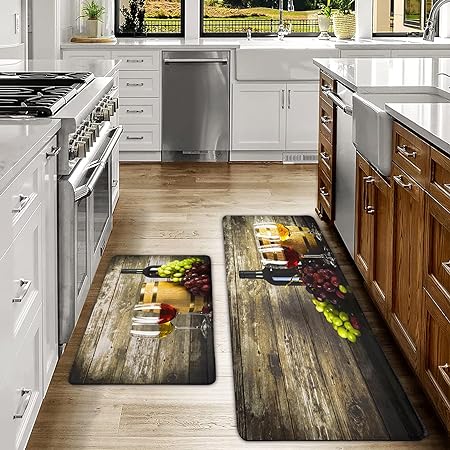 Set 2 Pieces Artistic Colorful Non Slip Anti Fatigue Kitchen Rugs Comfort Standing Mats, 17.3" x 28" + 17.3" x 47"