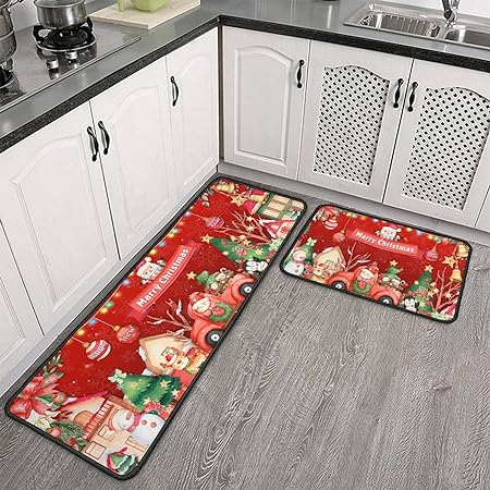 2-Piece Non-Slip Washable Absorbent Microfiber Kitchen Floor Decorative Mat 17 "x47+17 "x30