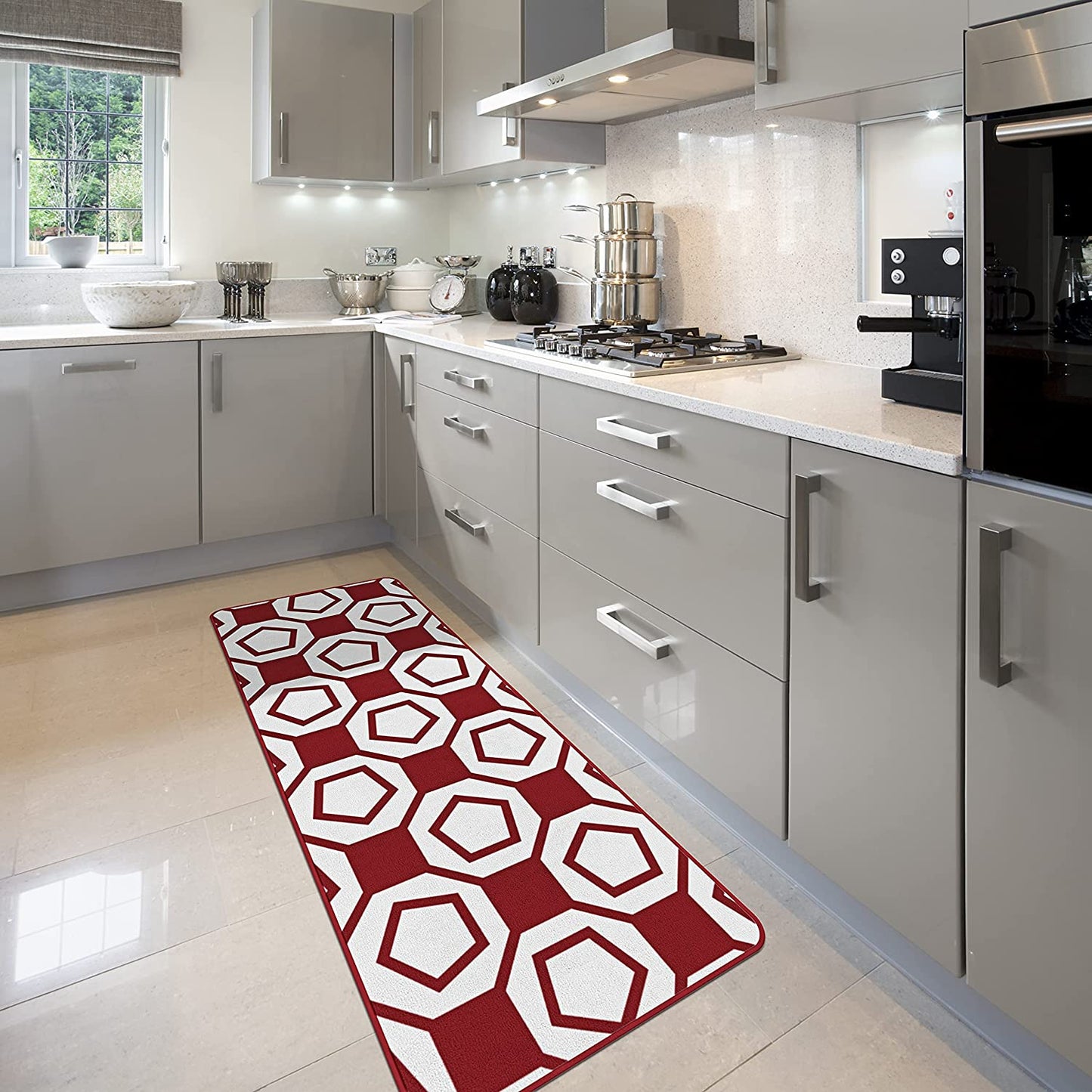 Modern Geometric Soft Area Rug - Non Slip - Burgundy